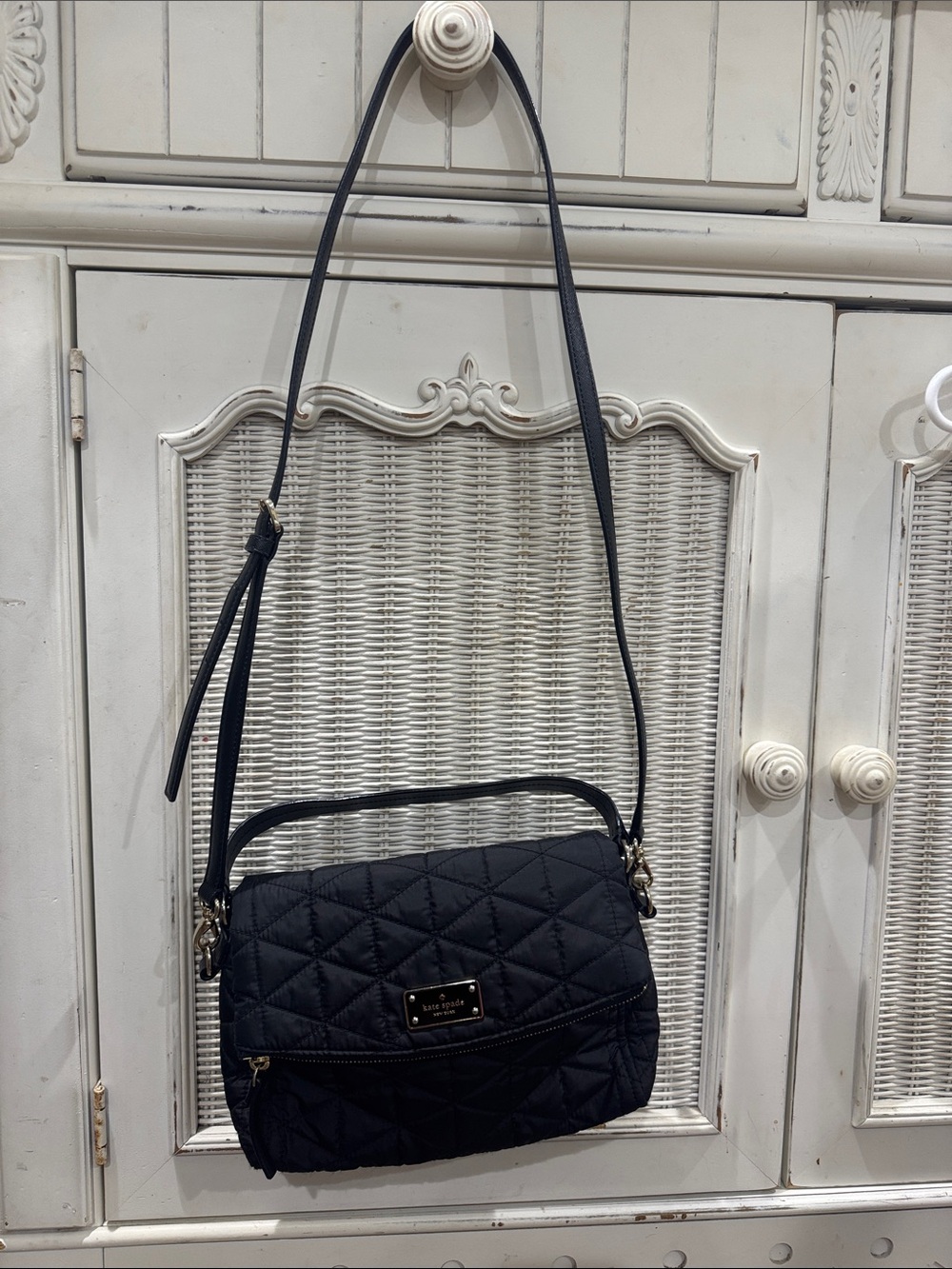 kate spade Black Nylon Quilted Crossbody Bag with Gold Hardware